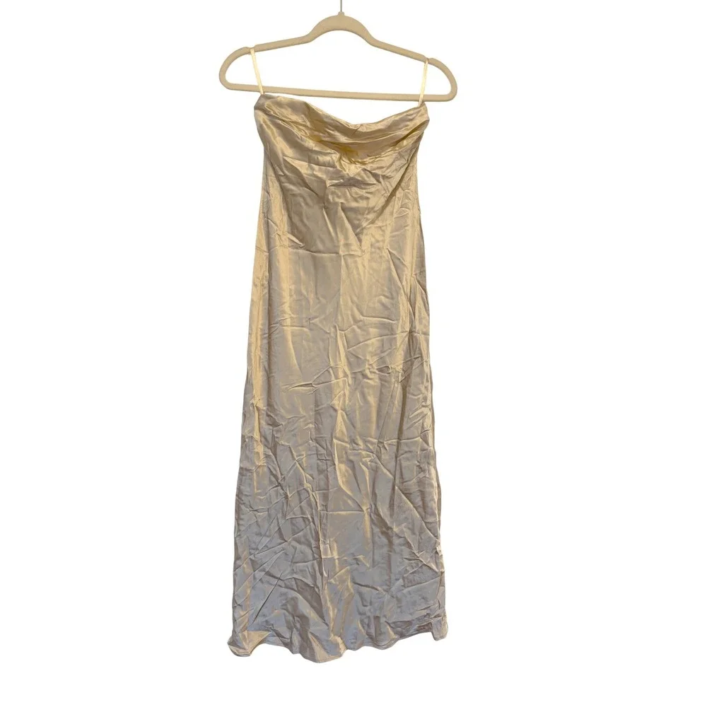 NWT Quince 100% Washable Silk Strapless Midi Dress Champagne Small - Picture 3 of 8
